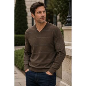 BANANA REPUBLIC Men's Sweater Brown V-Neck Silk Cashmere Luxury Blend Size L